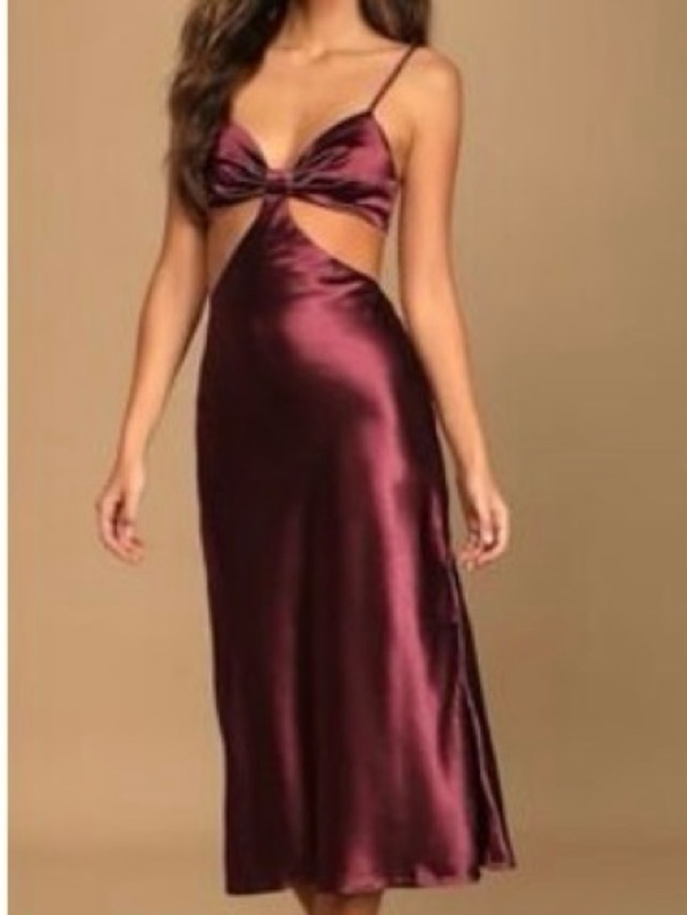 Lulu's Deep Plum Satin Cutout Midi Dress